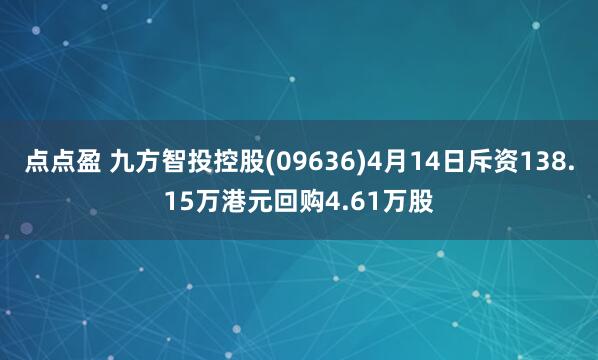 点点盈 九方智投控股(09636)4月14日斥资138.15万港元回购4.61万股